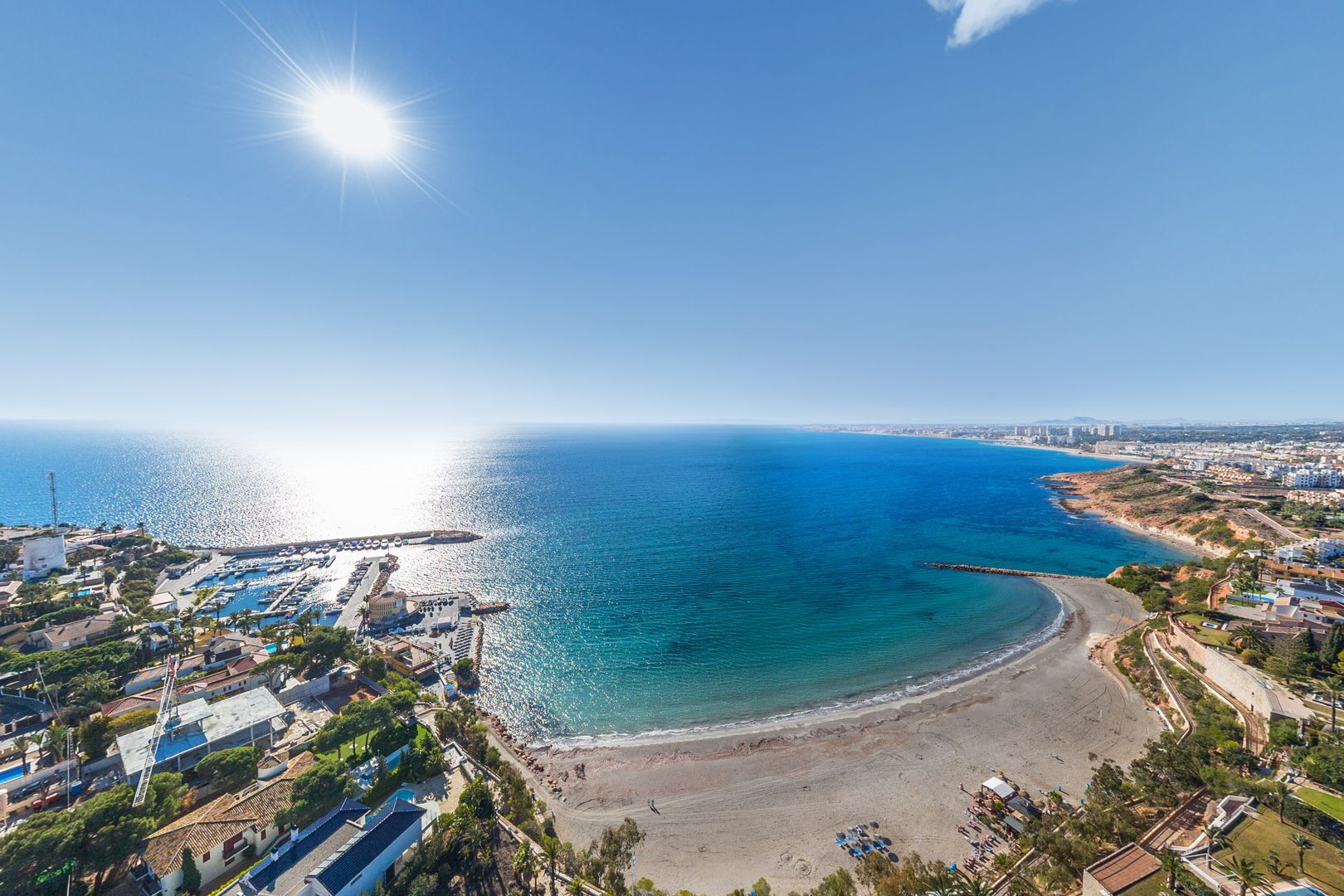 Playa Cabo Roig beach aerial drone view Costa Blanca Spain